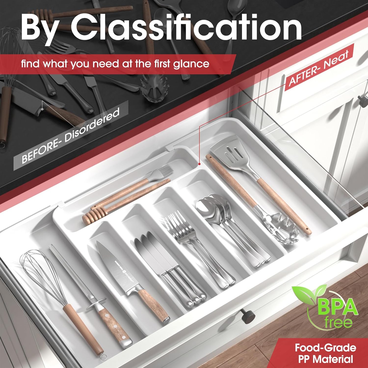 Silverware Organizer, Expandable Kitchen Drawer Organizer, Adjustable Utensil Organizer, Cutlery Drawer Organizer, Multipurpose Kitchen Organizer Silverware Organizer, Expandable Kitchen Drawer Organizer, Adjustable Utensil Organizer, Cutlery Drawer Organizer, Multipurpose Kitchen Organizer